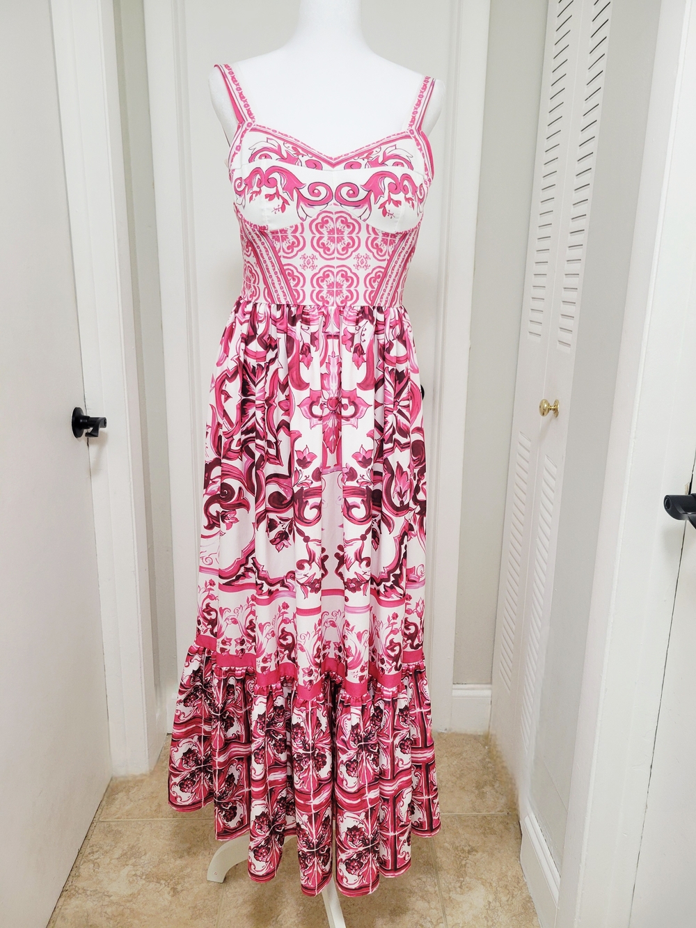 Pink Patterned Maxi Dress - Sleeveless Fit